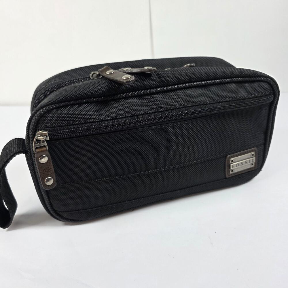 Vintage Fossil Nylon Black Toiletry Bag Travel Dopp Kit Black Organizer